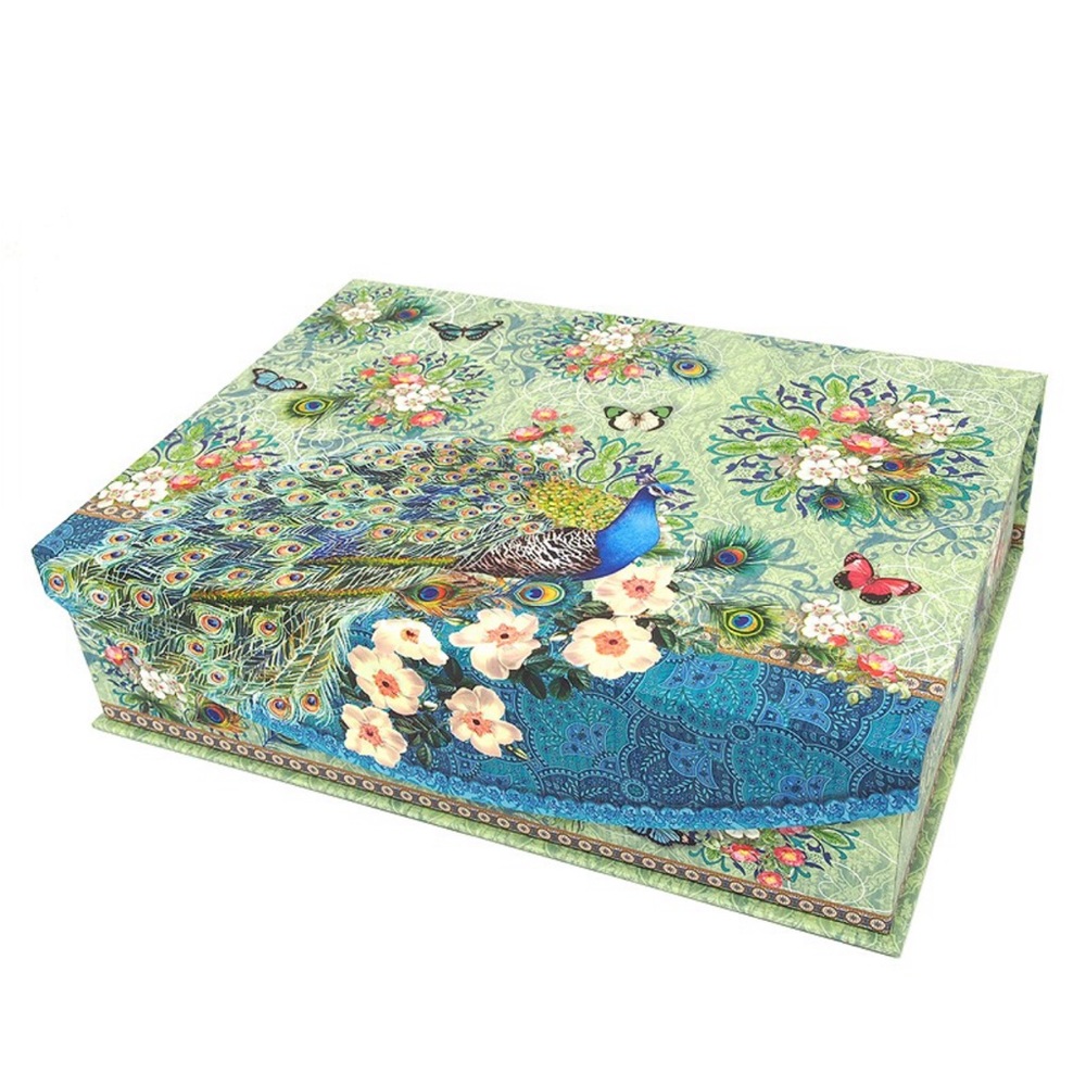 Punch Studio Cherry Blossom Peacock Decorative Flip Top Nesting Box (94811), Lg